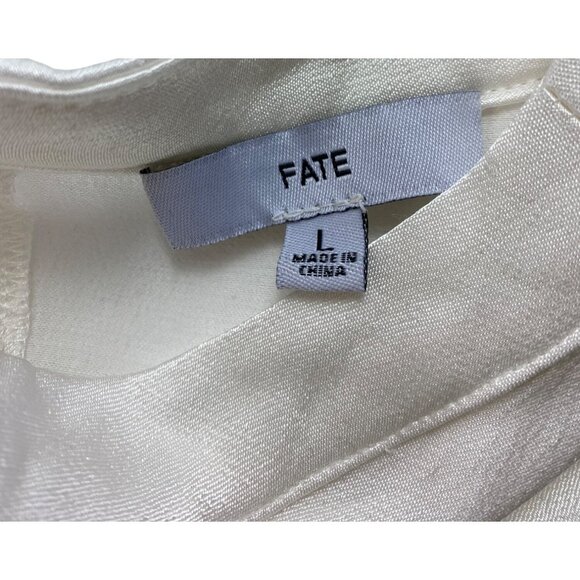 Fate Ivory Short-Sleeve High-Low Top Satin Tee Shirt Large Classic Casual Luxe - Picture 3 of 7